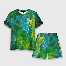 Мужской костюм с шортами 3D с принтом Я вижу ,  |  | абстрактный лес | абстракция | гуашь | зеленое море | зелень | краски | лес | мазки | художества | художник | я вижу