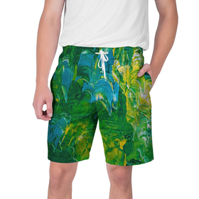 Мужские шорты 3D с принтом Я вижу в Белгороде,  полиэстер 100% | прямой крой, два кармана без застежек по бокам. Мягкая трикотажная резинка на поясе, внутри которой широкие завязки. Длина чуть выше колен | абстрактный лес | абстракция | гуашь | зеленое море | зелень | краски | лес | мазки | художества | художник | я вижу