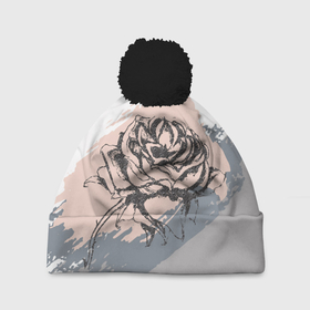 Шапка 3D c помпоном с принтом Абстракция с розой в Тюмени, 100% полиэстер | универсальный размер, печать по всей поверхности изделия | абстракция | гранж | графика | графический | пастель | пастельная | роза | цветок | цветочный