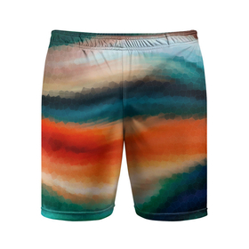 Мужские шорты спортивные с принтом Мозаичный абстрактный узор  ,  |  | зеленый | мозаичная текстура | оранжевый | разноцветный | современный | узор