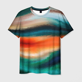 Мужская футболка 3D с принтом Мозаичный абстрактный узор  в Курске, 100% полиэфир | прямой крой, круглый вырез горловины, длина до линии бедер | Тематика изображения на принте: зеленый | мозаичная текстура | оранжевый | разноцветный | современный | узор
