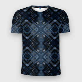Мужская футболка 3D спортивная с принтом Темный синий абстрактный узор  , 100% полиэстер с улучшенными характеристиками | приталенный силуэт, круглая горловина, широкие плечи, сужается к линии бедра | абстрактный | молодежный | плед | синий | современный | темно синий