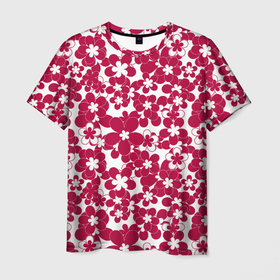 Мужская футболка 3D с принтом Бело-красный цветочный  в Петрозаводске, 100% полиэфир | прямой крой, круглый вырез горловины, длина до линии бедер | детский | для девочек | красные цветы | красный и белый | летний | малышам | цветочный узор