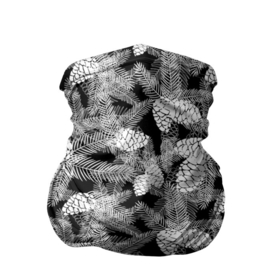 Бандана-труба 3D с принтом Черно-белый узор шишки в Новосибирске, 100% полиэстер, ткань с особыми свойствами — Activecool | плотность 150‒180 г/м2; хорошо тянется, но сохраняет форму | Тематика изображения на принте: елка | кедровый | лесной | модный | природа | тайга | черно белый | шишки