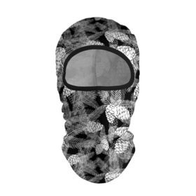 Балаклава 3D с принтом Черно-белый узор шишки в Новосибирске, 100% полиэстер, ткань с особыми свойствами — Activecool | плотность 150–180 г/м2; хорошо тянется, но при этом сохраняет форму. Закрывает шею, вокруг отверстия для глаз кайма. Единый размер | Тематика изображения на принте: елка | кедровый | лесной | модный | природа | тайга | черно белый | шишки