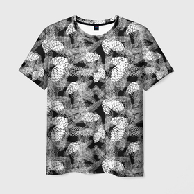 Мужская футболка 3D с принтом Черно-белый узор шишки в Петрозаводске, 100% полиэфир | прямой крой, круглый вырез горловины, длина до линии бедер | елка | кедровый | лесной | модный | природа | тайга | черно белый | шишки