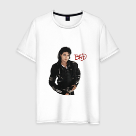 Мужская футболка хлопок с принтом BAD. Майкл Джексон в Петрозаводске, 100% хлопок | прямой крой, круглый вырез горловины, длина до линии бедер, слегка спущенное плечо. | Тематика изображения на принте: bad | michael jackson | бэд | король | майкл джексон | поп король