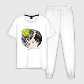 Мужская пижама хлопок с принтом Миги в Белгороде, 100% хлопок | брюки и футболка прямого кроя, без карманов, на брюках мягкая резинка на поясе и по низу штанин
 | kiseijuu | migi | parasite | parasyte | миги | паразит