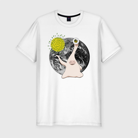 Мужская футболка хлопок Slim с принтом Миги в Екатеринбурге, 92% хлопок, 8% лайкра | приталенный силуэт, круглый вырез ворота, длина до линии бедра, короткий рукав | kiseijuu | migi | parasite | parasyte | миги | паразит