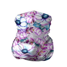 Бандана-труба 3D с принтом Анемоны - цветочный ковер в Новосибирске, 100% полиэстер, ткань с особыми свойствами — Activecool | плотность 150‒180 г/м2; хорошо тянется, но сохраняет форму | акварель | акварельный | анемон | анемоны | ковер | листья | сиреневый | цветочки | цветочный | цветы