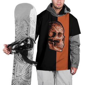 Накидка на куртку 3D с принтом Череп в Санкт-Петербурге, 100% полиэстер |  | готика | готический стиль | готический череп | мертвец | нежить | нечисть | оранжевая полоса | черный фон