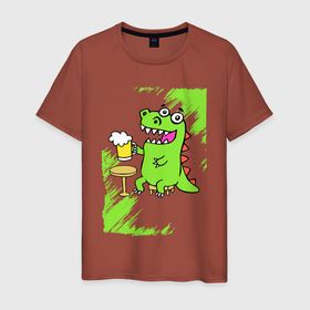 Мужская футболка хлопок с принтом Пивозавр - Краска в Тюмени, 100% хлопок | прямой крой, круглый вырез горловины, длина до линии бедер, слегка спущенное плечо. | dinosaur | pivo | pivozavr | динозавр | краска | прикол