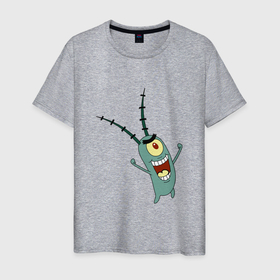 Мужская футболка хлопок с принтом Планктон! в Екатеринбурге, 100% хлопок | прямой крой, круглый вырез горловины, длина до линии бедер, слегка спущенное плечо. | букашка | злобный учёный | одноглазый | планктон | улыбка. | шелдон джей