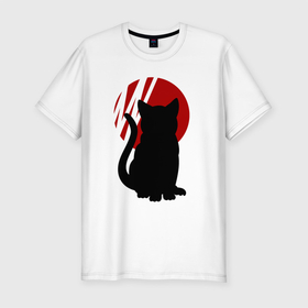 Мужская футболка хлопок Slim с принтом Black Cat в Екатеринбурге, 92% хлопок, 8% лайкра | приталенный силуэт, круглый вырез ворота, длина до линии бедра, короткий рукав | black | cat | кот | кошка | черная | черный