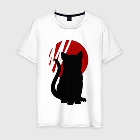 Мужская футболка хлопок с принтом Black Cat в Тюмени, 100% хлопок | прямой крой, круглый вырез горловины, длина до линии бедер, слегка спущенное плечо. | black | cat | кот | кошка | черная | черный