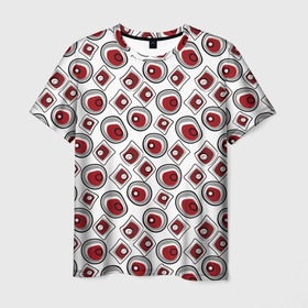 Мужская футболка 3D с принтом Красно черный узор на белом в Тюмени, 100% полиэфир | прямой крой, круглый вырез горловины, длина до линии бедер | Тематика изображения на принте: абстрактный узор | детский | красный | красный и черный | модный | ретро | черный