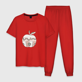 Мужская пижама хлопок с принтом Волшебное яблоко , 100% хлопок | брюки и футболка прямого кроя, без карманов, на брюках мягкая резинка на поясе и по низу штанин
 | крем | лист | пирожное | сердце | яблоко