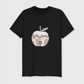Мужская футболка хлопок Slim с принтом Волшебное яблоко , 92% хлопок, 8% лайкра | приталенный силуэт, круглый вырез ворота, длина до линии бедра, короткий рукав | крем | лист | пирожное | сердце | яблоко