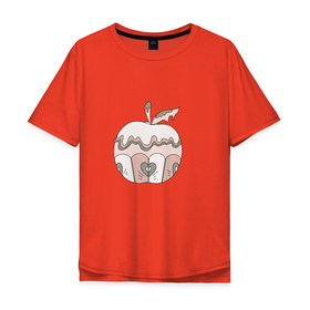 Мужская футболка хлопок Oversize с принтом Волшебное яблоко в Санкт-Петербурге, 100% хлопок | свободный крой, круглый ворот, “спинка” длиннее передней части | крем | лист | пирожное | сердце | яблоко