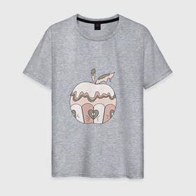 Мужская футболка хлопок с принтом Волшебное яблоко в Екатеринбурге, 100% хлопок | прямой крой, круглый вырез горловины, длина до линии бедер, слегка спущенное плечо. | Тематика изображения на принте: крем | лист | пирожное | сердце | яблоко