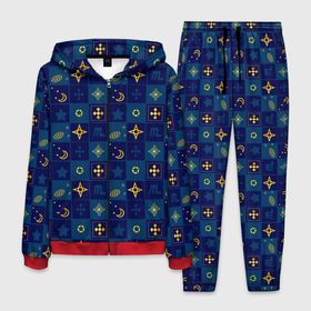 Мужской костюм 3D с принтом Синий клетчатый узор-плед в Петрозаводске, 100% полиэстер | Манжеты и пояс оформлены тканевой резинкой, двухслойный капюшон со шнурком для регулировки, карманы спереди | Тематика изображения на принте: детский | звезды | космический | луна | ночь | пижамный | синий | синий и желтый