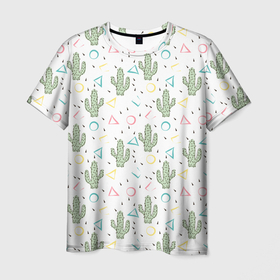Мужская футболка 3D с принтом Кактусы  , 100% полиэфир | прямой крой, круглый вырез горловины, длина до линии бедер | Тематика изображения на принте: абстрактный | кактус | мексиканский узор | модный | популярный | экзотический