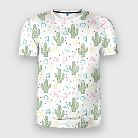 Мужская футболка 3D спортивная с принтом Кактусы  в Курске, 100% полиэстер с улучшенными характеристиками | приталенный силуэт, круглая горловина, широкие плечи, сужается к линии бедра | абстрактный | кактус | мексиканский узор | модный | популярный | экзотический