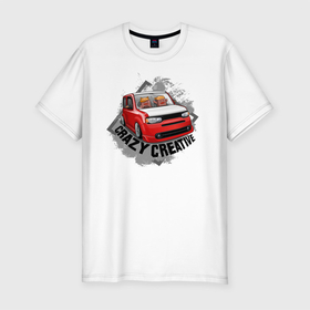 Мужская футболка хлопок Slim с принтом Cube & Domo в Новосибирске, 92% хлопок, 8% лайкра | приталенный силуэт, круглый вырез ворота, длина до линии бедра, короткий рукав | car | cube | domo | domokun | japan car | jdm | nissan | домокун | машина | ниссан