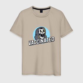 Мужская футболка хлопок с принтом Vaccinated в Санкт-Петербурге, 100% хлопок | прямой крой, круглый вырез горловины, длина до линии бедер, слегка спущенное плечо. | coronavirus | covid19 | virus | вакцина | вакцинация | вирус | грипп | заражение | здоровье | иммунитет | инфекция | карантин | корона | коронавирус | маска | пандемия | прививка | самоизоляция | спутник