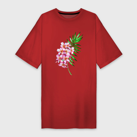 Платье-футболка хлопок с принтом Цветущая ветка. Акварель в Белгороде,  |  | акварель | акварельный | лист | пальмовый | тропики | тропический | цветочки | цветочный | цветы | экзотика | экзотический