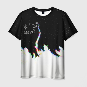 Мужская футболка 3D с принтом Затерянный в космосе , 100% полиэфир | прямой крой, круглый вырез горловины, длина до линии бедер | звезды слон пламя потерянный забытый радуга хобот огонь