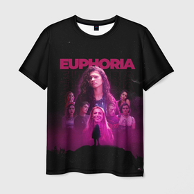 Мужская футболка 3D с принтом Euphoria team в Новосибирске, 100% полиэфир | прямой крой, круглый вырез горловины, длина до линии бедер | Тематика изображения на принте: euphoria | serial | джулс | зендея | ру беннетт | сериал | сериалы | хантер шефер | эйфория