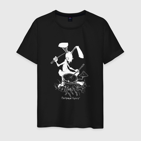 Мужская футболка хлопок с принтом Курьер - Заяц в Белгороде, 100% хлопок | прямой крой, круглый вырез горловины, длина до линии бедер, слегка спущенное плечо. | reminor | заяц | курьер | мультфильм