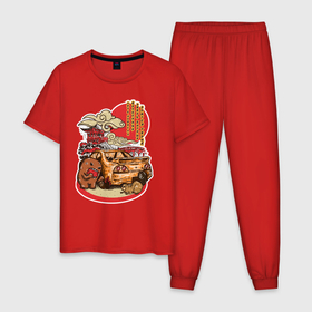 Мужская пижама хлопок с принтом Nissan vs beaver , 100% хлопок | брюки и футболка прямого кроя, без карманов, на брюках мягкая резинка на поясе и по низу штанин
 | Тематика изображения на принте: beaver | drift | japan car | jdm | nissan | r33 | skyline | бобер | япония