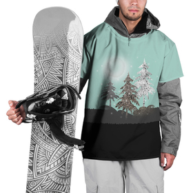 Накидка на куртку 3D с принтом Лес. Мозаичный узор  , 100% полиэстер |  | Тематика изображения на принте: бирюзовый | елка | ель | зима | картина | лес | луна горы | мозаика | новогодний | холмы