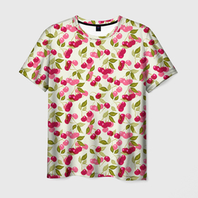 Мужская футболка 3D с принтом Спелая вишня  в Тюмени, 100% полиэфир | прямой крой, круглый вырез горловины, длина до линии бедер | вишня | детский | красные ягоды | летний узор | лето | малышам | ретро | сад | ягоды