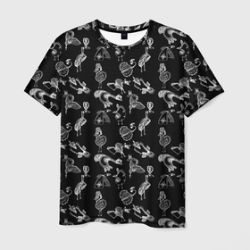 Мужская футболка 3D с принтом Экзотические птицы . Скетч в Тюмени, 100% полиэфир | прямой крой, круглый вырез горловины, длина до линии бедер | детский | модный | рисунок | скетч | темный | черно белый | черный | экзотические птицы