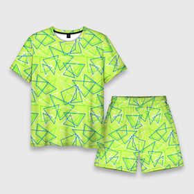 Мужской костюм с шортами 3D с принтом Абстрактный неоновый зеленый в Курске,  |  | абстрактный | геометрический | детский | зеленый | летний | неоновый | ретро | треугольники