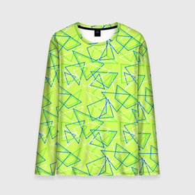 Мужской лонгслив 3D с принтом Абстрактный неоновый зеленый в Белгороде, 100% полиэстер | длинные рукава, круглый вырез горловины, полуприлегающий силуэт | Тематика изображения на принте: абстрактный | геометрический | детский | зеленый | летний | неоновый | ретро | треугольники