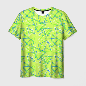 Мужская футболка 3D с принтом Абстрактный неоновый зеленый в Белгороде, 100% полиэфир | прямой крой, круглый вырез горловины, длина до линии бедер | Тематика изображения на принте: абстрактный | геометрический | детский | зеленый | летний | неоновый | ретро | треугольники