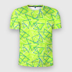 Мужская футболка 3D спортивная с принтом Абстрактный неоновый зеленый в Екатеринбурге, 100% полиэстер с улучшенными характеристиками | приталенный силуэт, круглая горловина, широкие плечи, сужается к линии бедра | Тематика изображения на принте: абстрактный | геометрический | детский | зеленый | летний | неоновый | ретро | треугольники