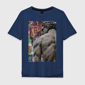 Мужская футболка хлопок Oversize с принтом Urban style в Екатеринбурге, 100% хлопок | свободный крой, круглый ворот, “спинка” длиннее передней части | граффити | камень | мужчина | мускулы | мышцы | рисунок | спина | статуя | стена | узоры | уличный стиль