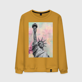 Мужской свитшот хлопок с принтом Statue of Liberty в Тюмени, 100% хлопок |  | известная статуя | краска | мазки краски | статуя | статуя свободы | уличный стиль | яркая стена | яркий фон