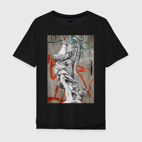 Мужская футболка хлопок Oversize с принтом Street classics в Петрозаводске, 100% хлопок | свободный крой, круглый ворот, “спинка” длиннее передней части | граффити | колонна | крылья | мазки краской | скульптура | статуя | стена | узоры | уличный стиль