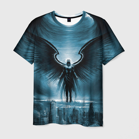 Мужская футболка 3D с принтом Ангел , 100% полиэфир | прямой крой, круглый вырез горловины, длина до линии бедер | ангелы и демоны | город | дьяволы | ночь | полет | призрак | призраки