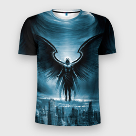 Мужская футболка 3D спортивная с принтом Ангел в Санкт-Петербурге, 100% полиэстер с улучшенными характеристиками | приталенный силуэт, круглая горловина, широкие плечи, сужается к линии бедра | ангелы и демоны | город | дьяволы | ночь | полет | призрак | призраки