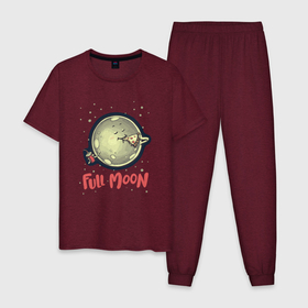 Мужская пижама хлопок с принтом Full Moon в Новосибирске, 100% хлопок | брюки и футболка прямого кроя, без карманов, на брюках мягкая резинка на поясе и по низу штанин
 | alien | mars | moon | nasa | астероид | астронавт | астрономия | вселенная | гагарин | галактика | земля | илон маск | комета | космонавт | космос | луна | марс | наса | небо | нло | планета | пришелец | ракета