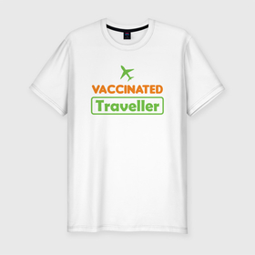 Мужская футболка хлопок Slim с принтом Вакцинированный турист в Екатеринбурге, 92% хлопок, 8% лайкра | приталенный силуэт, круглый вырез ворота, длина до линии бедра, короткий рукав | coronavirus | covid19 | virus | вакцина | вакцинация | вирус | грипп | заражение | здоровье | иммунитет | инфекция | карантин | корона | коронавирус | маска | пандемия | прививка | самоизоляция | спутник