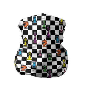 Бандана-труба 3D с принтом Яркая шахматная доска в Белгороде, 100% полиэстер, ткань с особыми свойствами — Activecool | плотность 150‒180 г/м2; хорошо тянется, но сохраняет форму | клетка | орнамент | паттерн | спорт | узор | цветной | черно белая клетка | черно белое | черно белый принт | шахматная доска | шахматная клетка | шахматные фигуры | шахматы