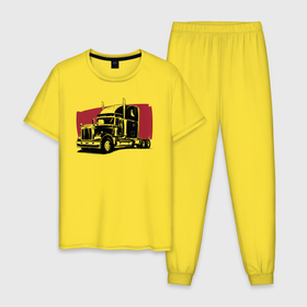 Мужская пижама хлопок с принтом Truck red в Белгороде, 100% хлопок | брюки и футболка прямого кроя, без карманов, на брюках мягкая резинка на поясе и по низу штанин
 | truck | trucks | грузовик | грузовики | дальнобои | дальнобой | дальнобойщик | фура | фуры